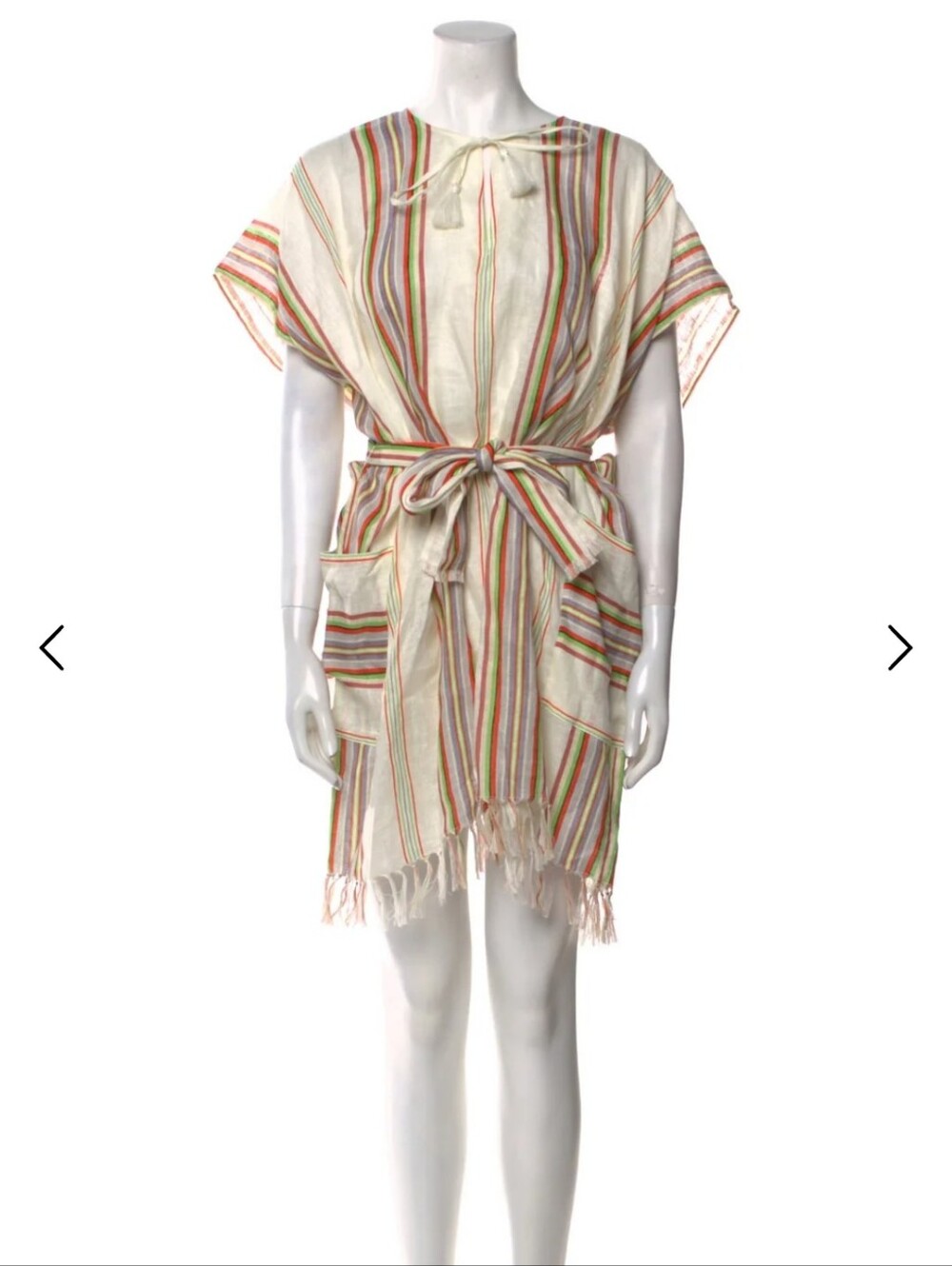 TORY BURCH Striped Cotton Fringe Poncho Cover-Up in Cream & Multicolor NWT